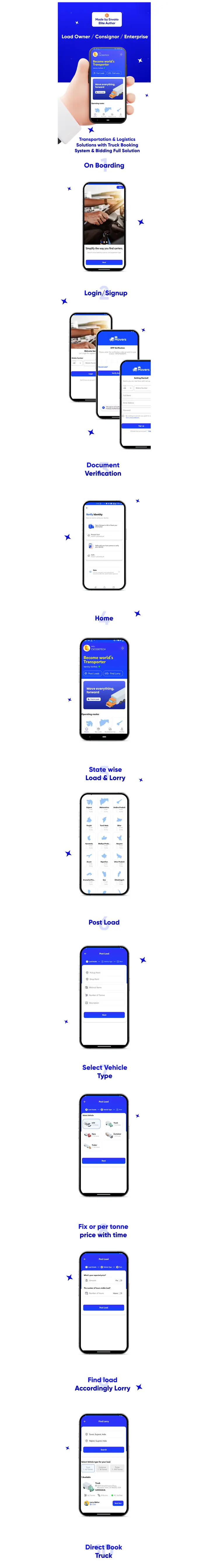 MoversPro mobile application screens